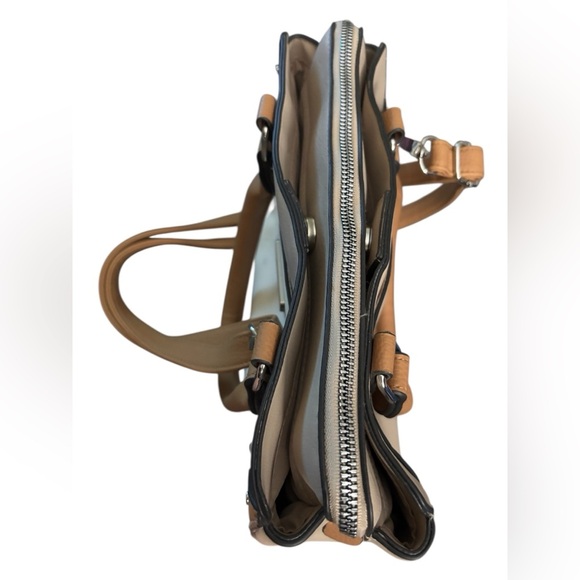 Rosetti Tan and White Rectangle Crossbody Satchel Bag - Picture 6 of 14